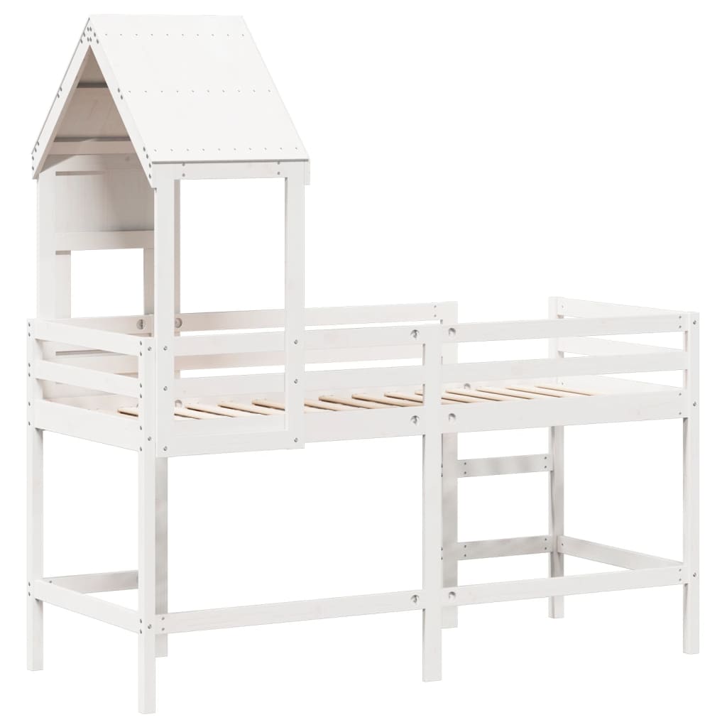 Loft Bed with Ladder and Roof without Mattress White 90x190 cm Single