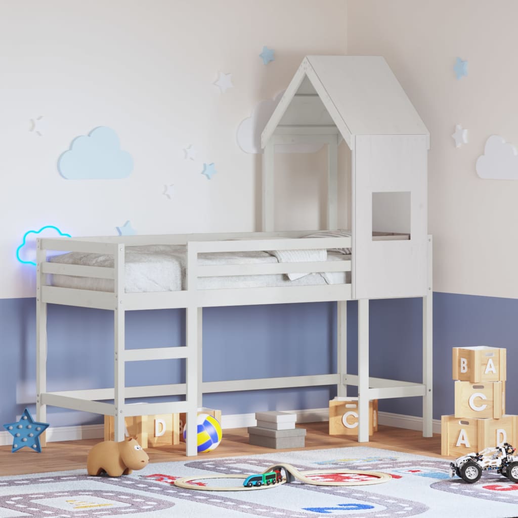 Loft Bed with Ladder and Roof without Mattress White 90x190 cm Single
