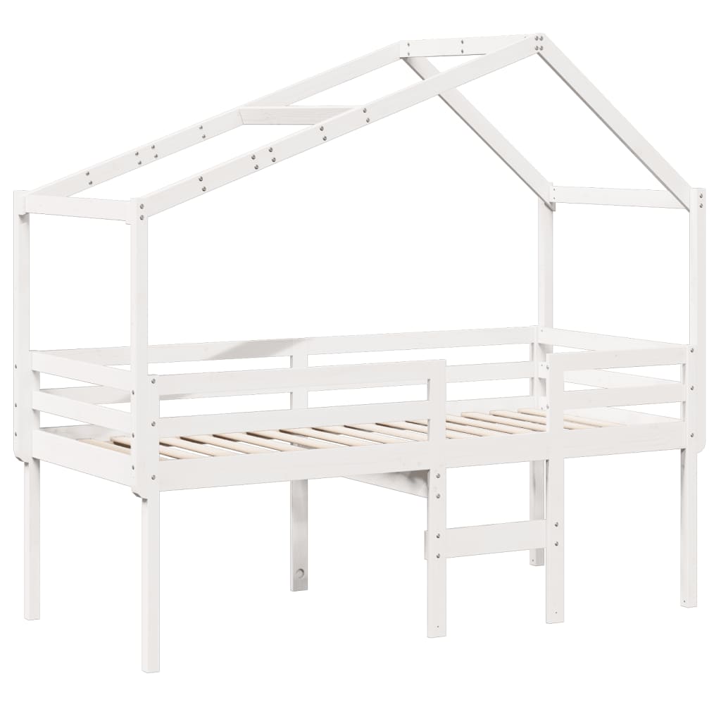 High Sleeper Bed without Mattress White 90x190 cm Single Solid Wood Pine