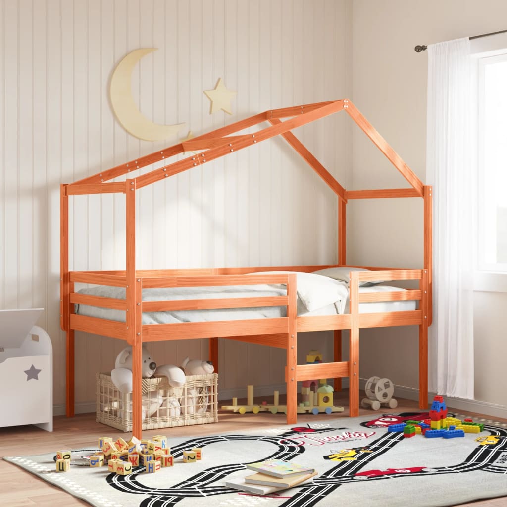 High Sleeper Bed without Mattress Wax Brown 90x190 cm Single Solid Wood Pine