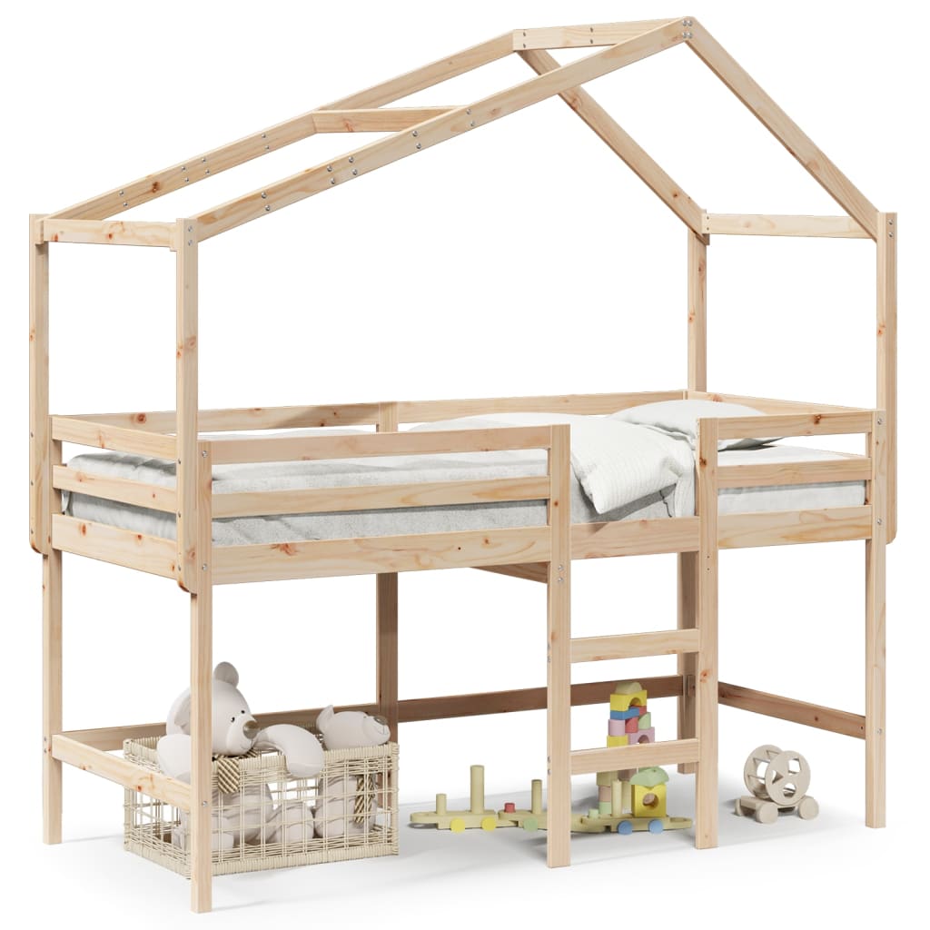 Loft Bed with Ladder and Roof without Mattress 90x200 cm