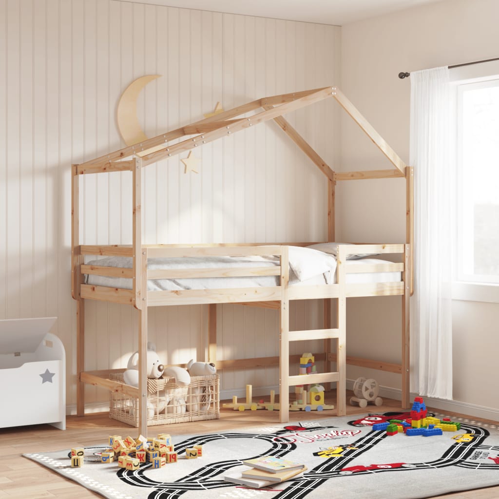 Loft Bed with Ladder and Roof without Mattress 90x200 cm