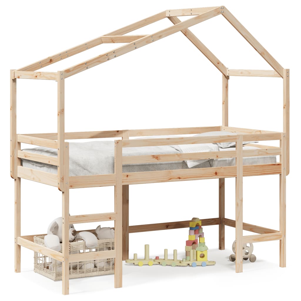 Loft Bed with Ladder and Roof without Mattress 90x200 cm