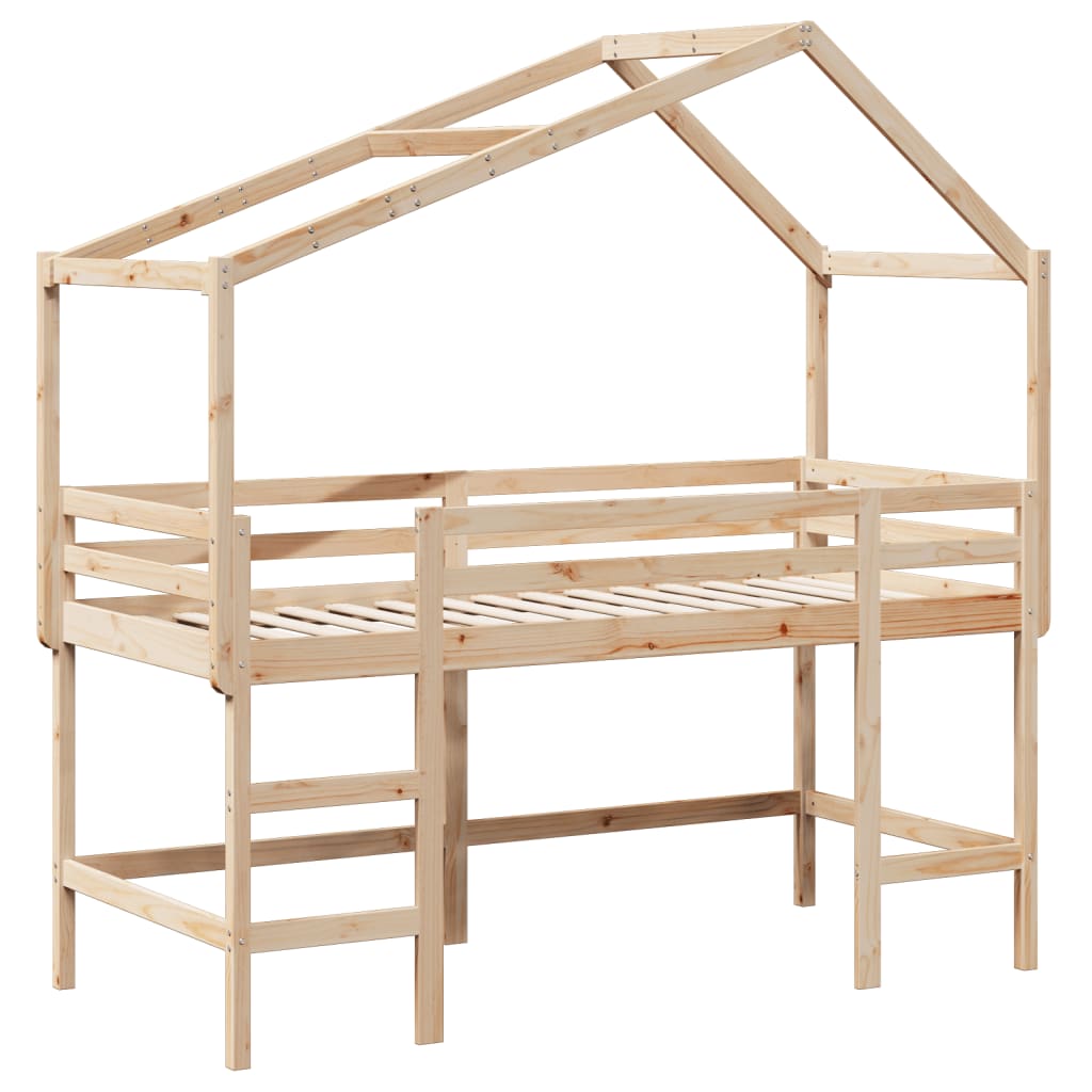 Loft Bed with Ladder and Roof without Mattress 90x200 cm