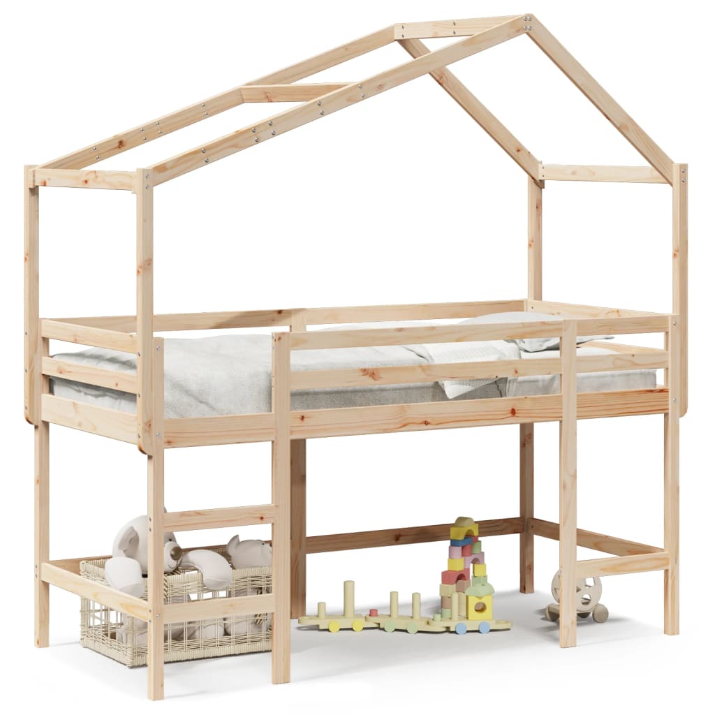 Loft Bed with Ladder and Roof without Mattress 90x190 cm Single