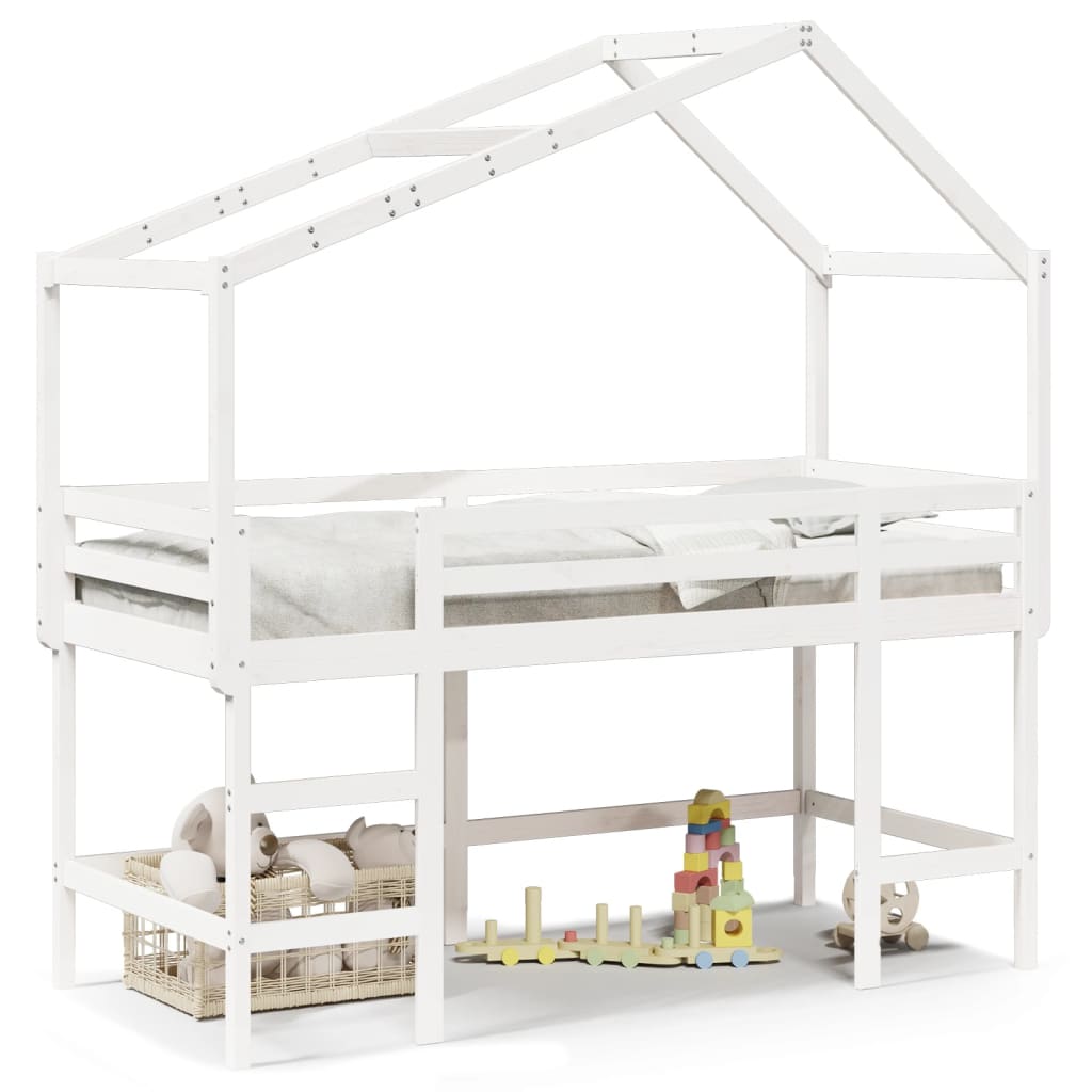 Loft Bed with Ladder and Roof without Mattress White 90x190 cm Single