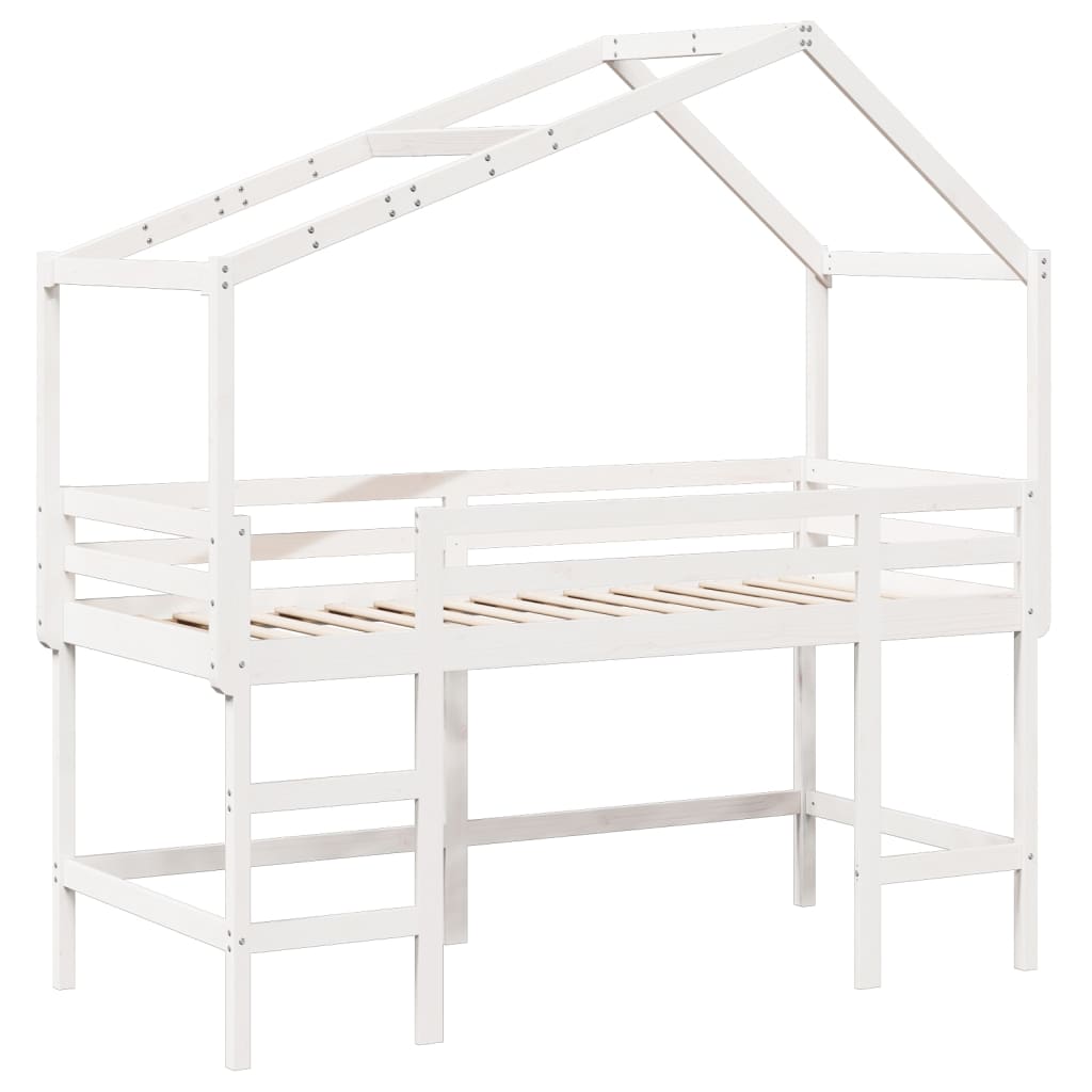 Loft Bed with Ladder and Roof without Mattress White 90x190 cm Single