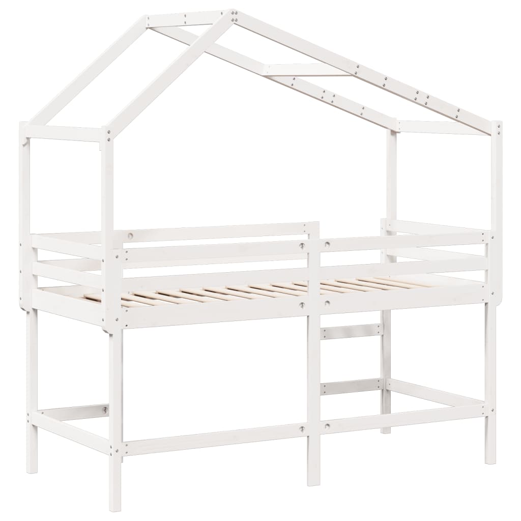 Loft Bed with Ladder and Roof without Mattress White 90x190 cm Single