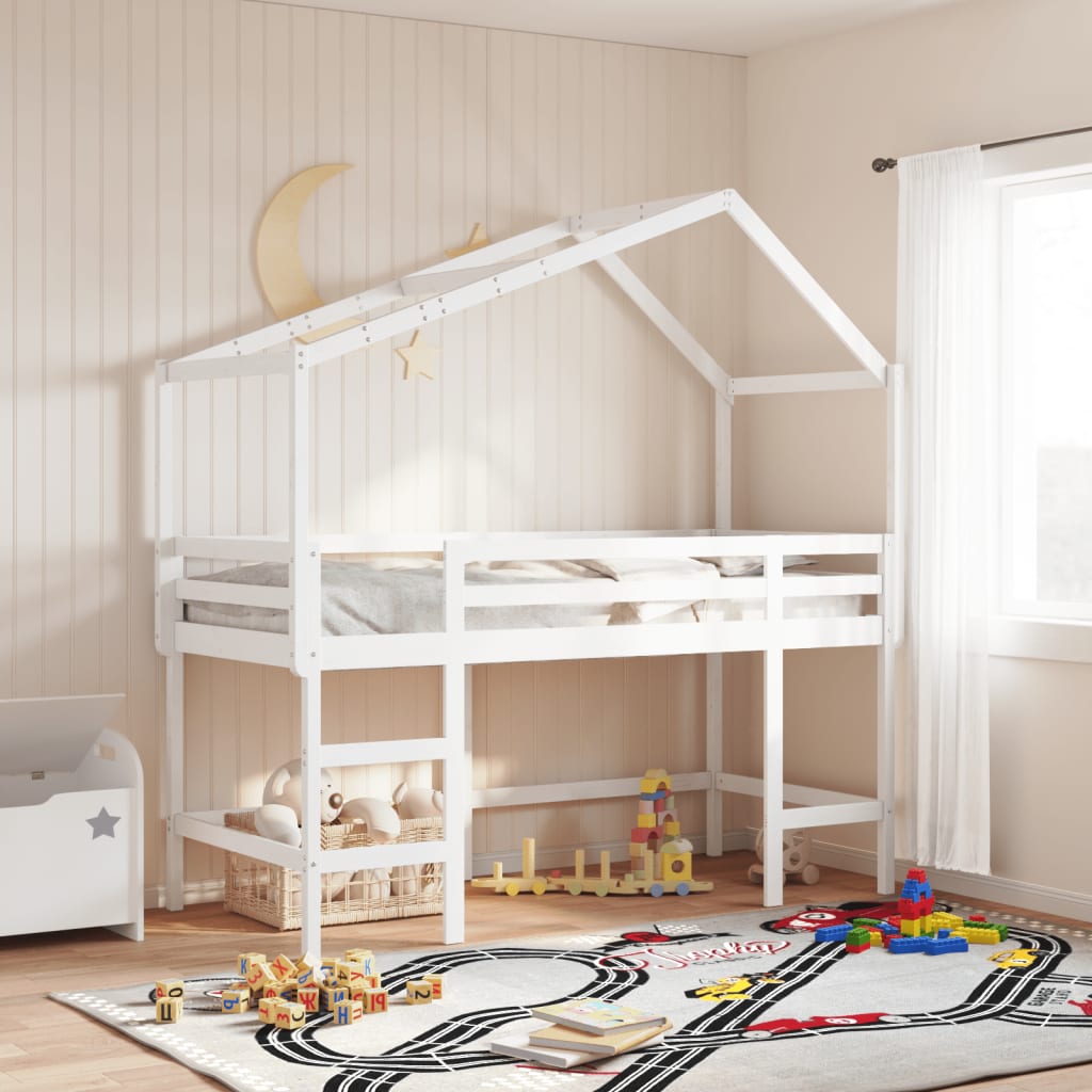 Loft Bed with Ladder and Roof without Mattress White 90x190 cm Single
