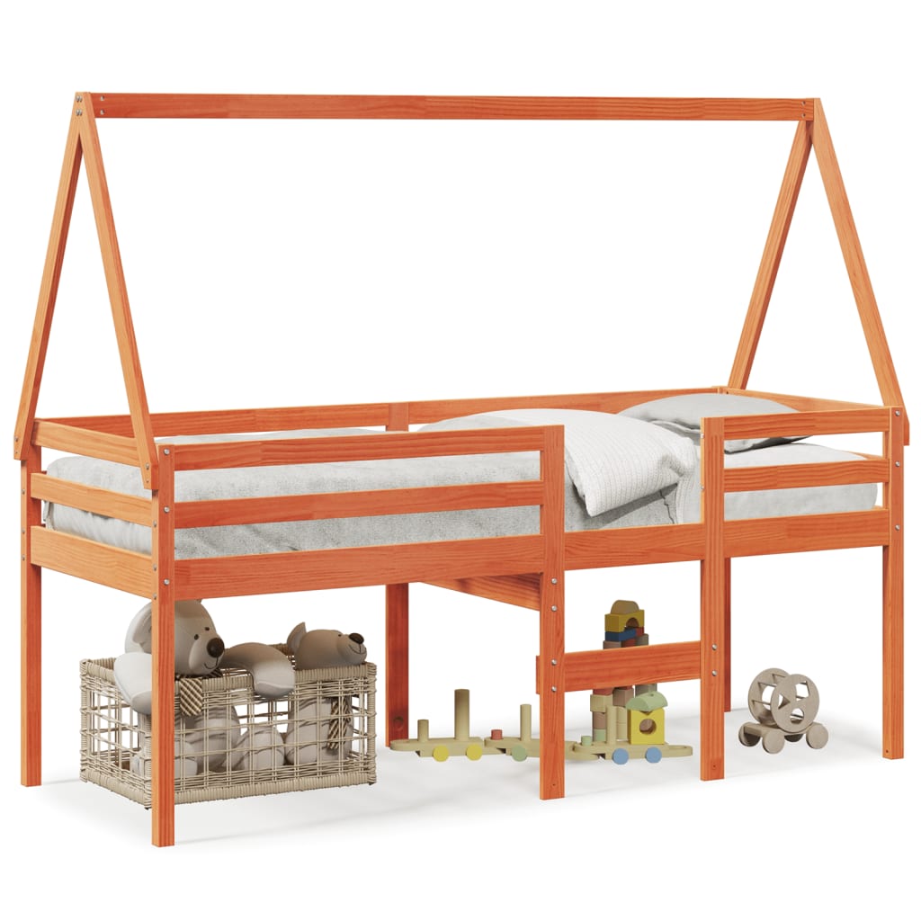 High Sleeper Bed without Mattress Wax Brown 90x190 cm Single Solid Wood Pine