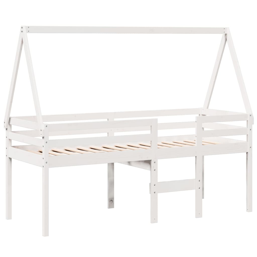 High Sleeper Bed without Mattress White 75x190 cm Small Single Solid Wood Pine
