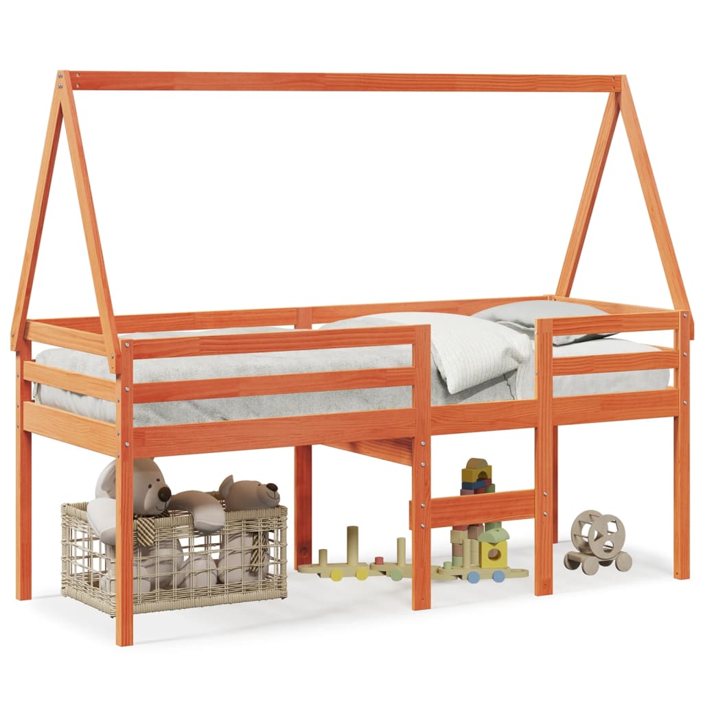 High Sleeper Bed without Mattress Wax Brown 75x190 cm Small Single Solid Wood Pine