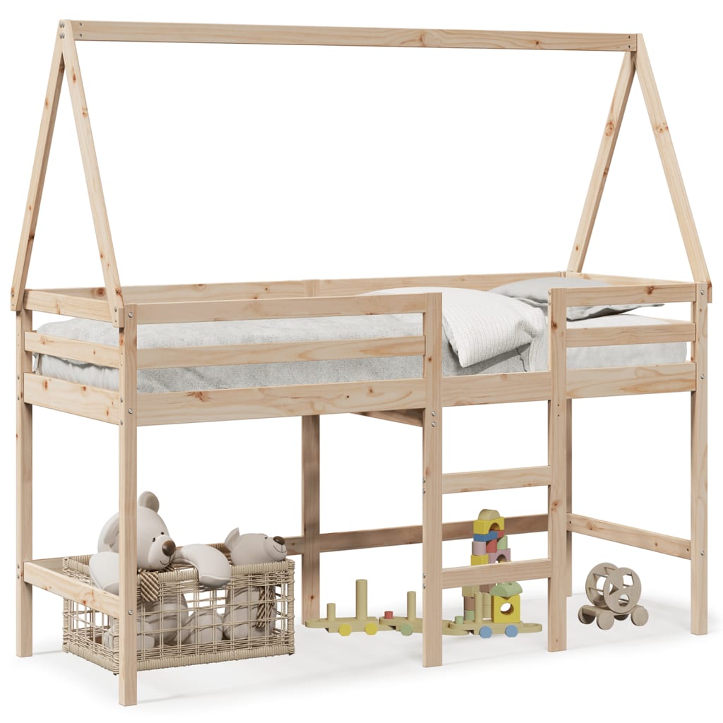 Loft Bed with Ladder and Roof without Mattress 90x200 cm