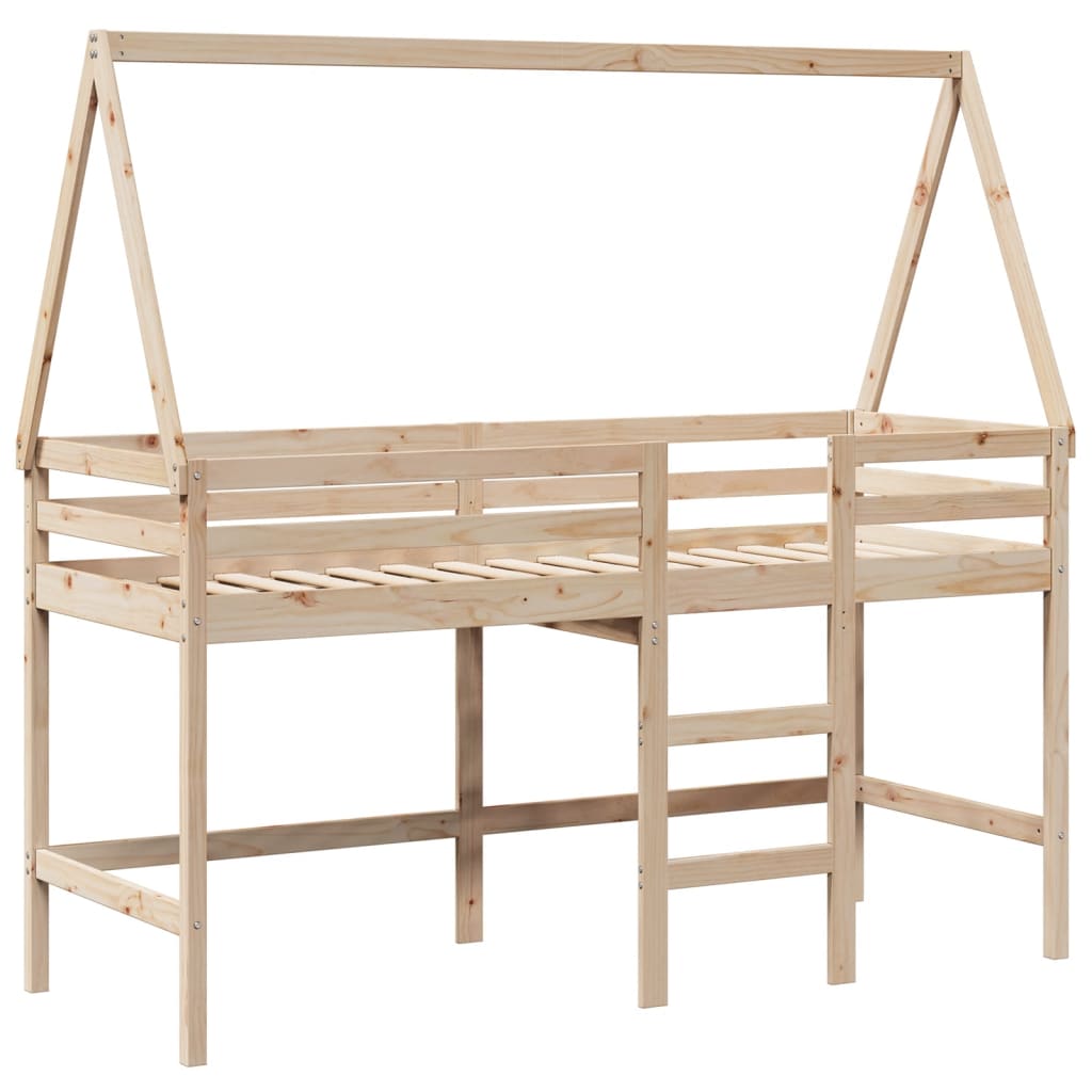 Loft Bed with Ladder and Roof without Mattress 90x200 cm