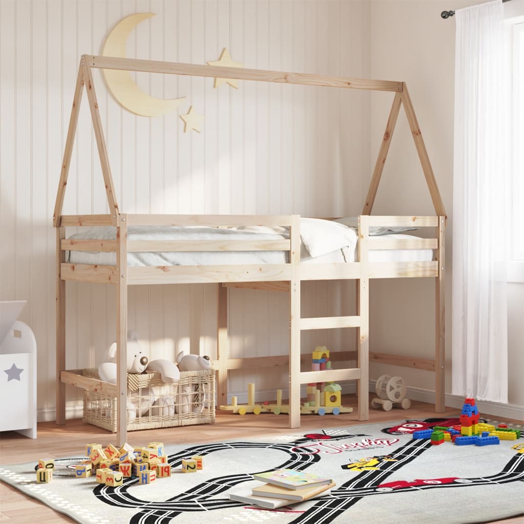 Loft Bed with Ladder and Roof without Mattress 80x200 cm