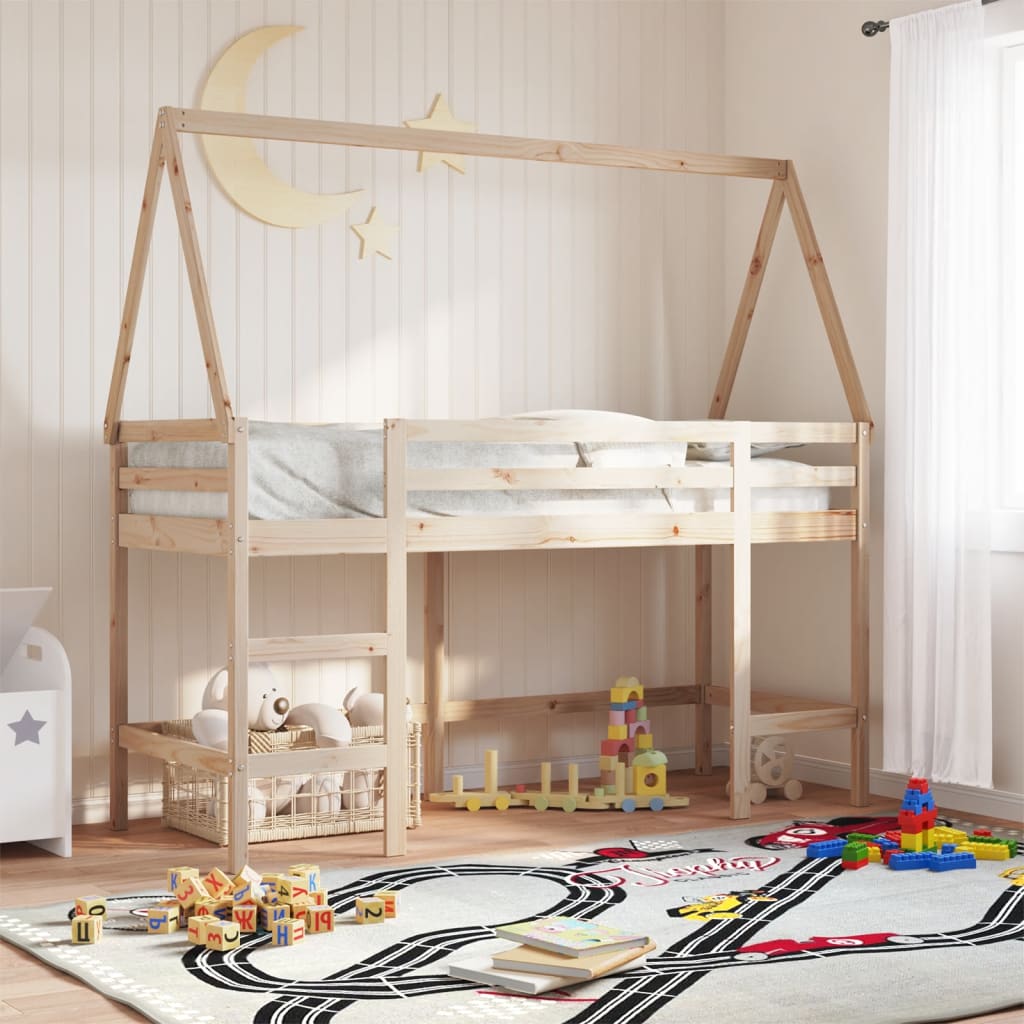 Loft Bed with Ladder and Roof without Mattress 80x200 cm