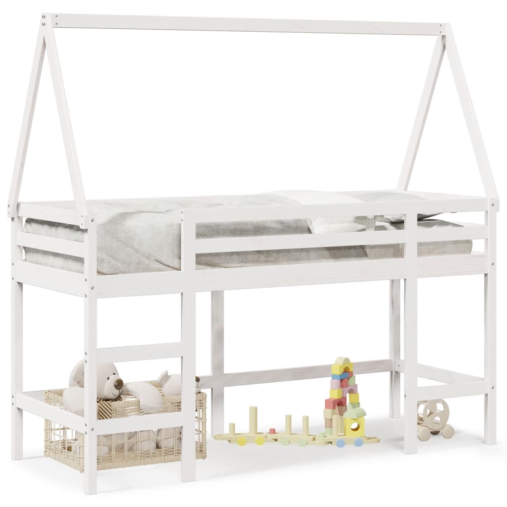 Loft Bed with Ladder and Roof without Mattress White 80x200 cm