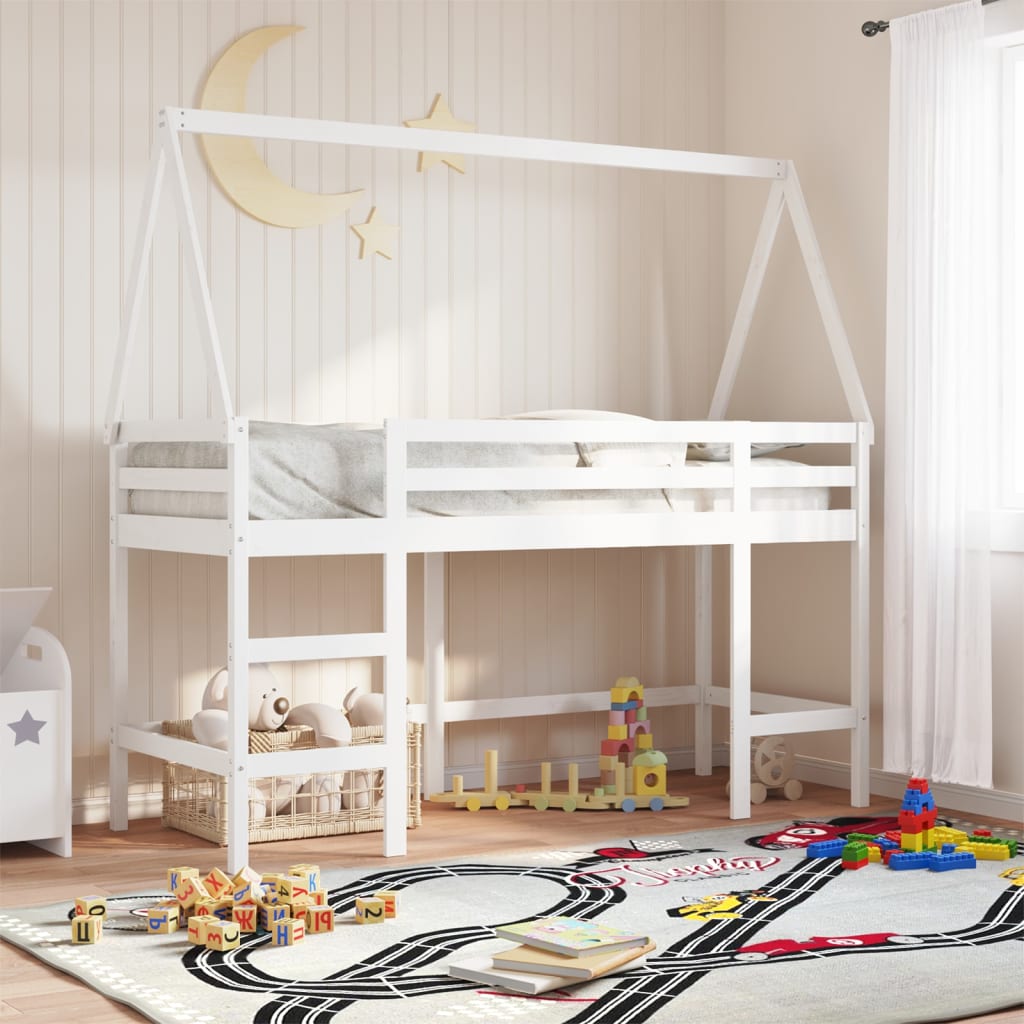 Loft Bed with Ladder and Roof without Mattress White 90x190 cm Single