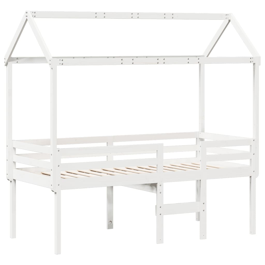 High Sleeper Bed without Mattress White 90x190 cm Single Solid Wood Pine