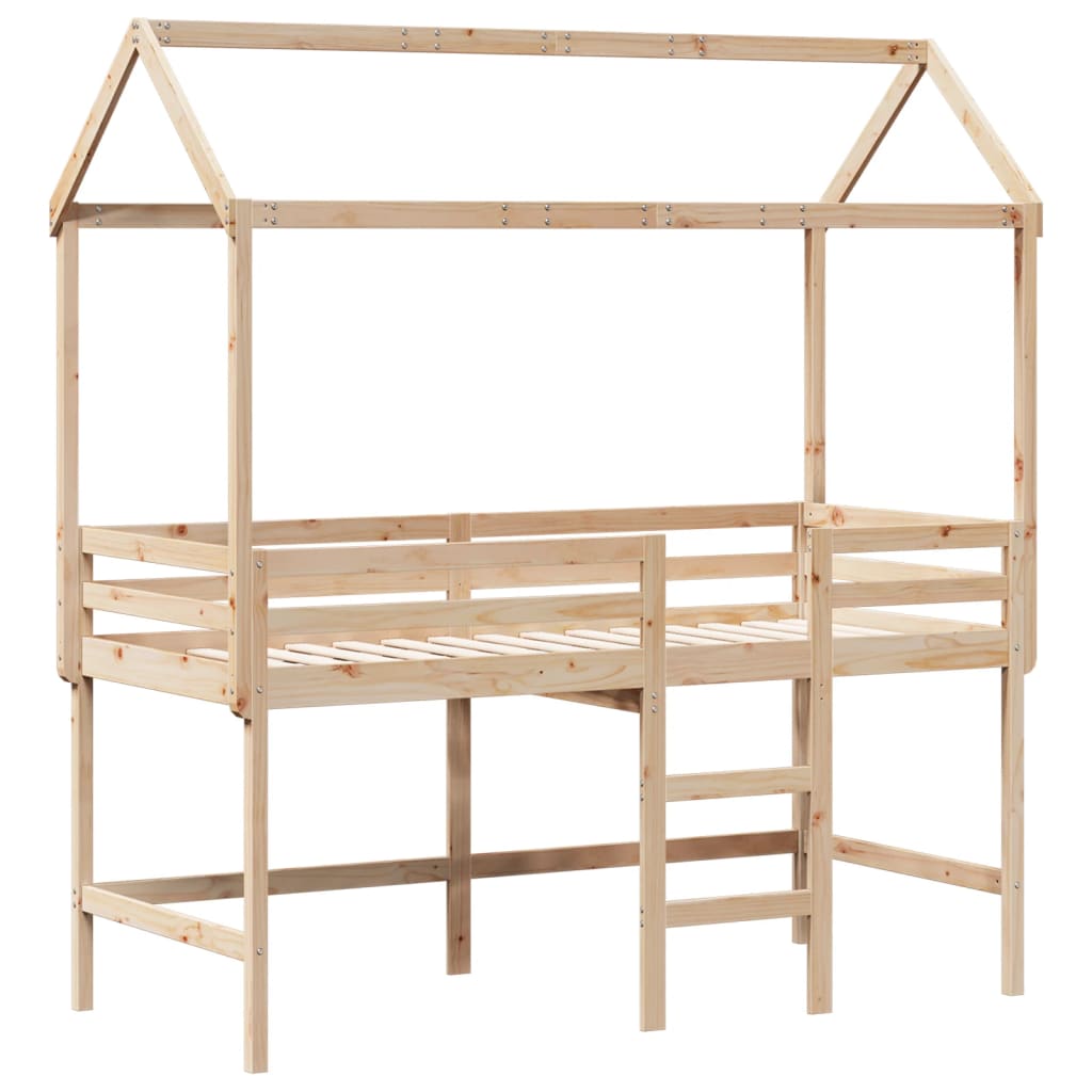 Loft Bed with Ladder and Roof without Mattress 90x200 cm