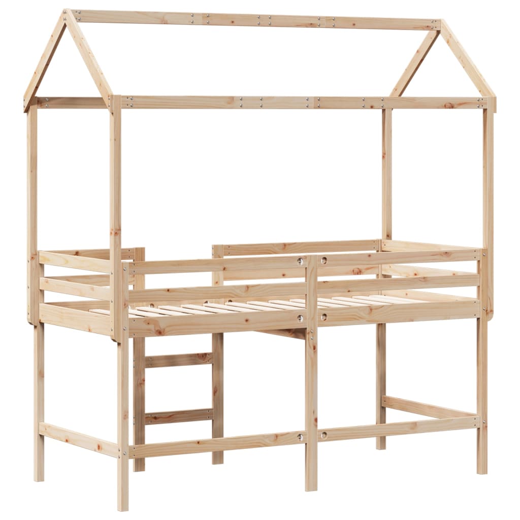 Loft Bed with Ladder and Roof without Mattress 90x200 cm