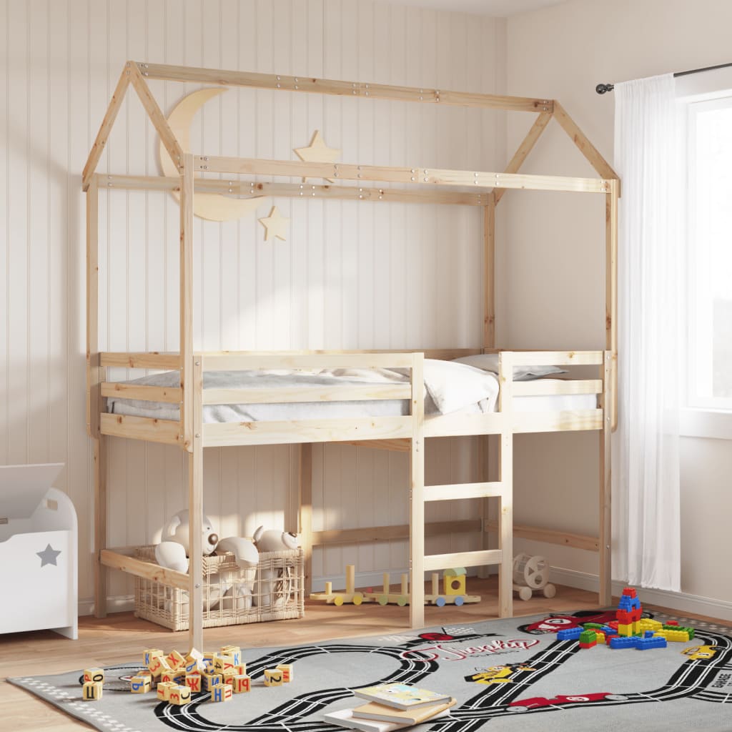 Loft Bed with Ladder and Roof without Mattress 80x200 cm