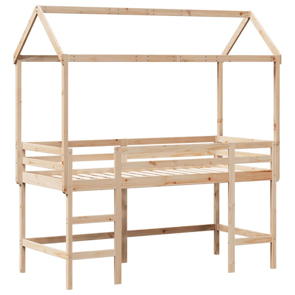 Loft Bed with Ladder and Roof without Mattress 90x200 cm
