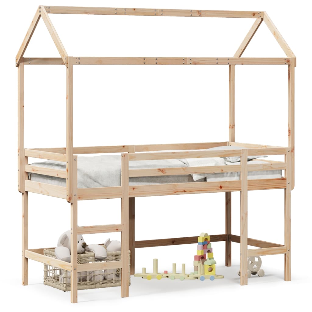 Loft Bed with Ladder and Roof without Mattress 80x200 cm
