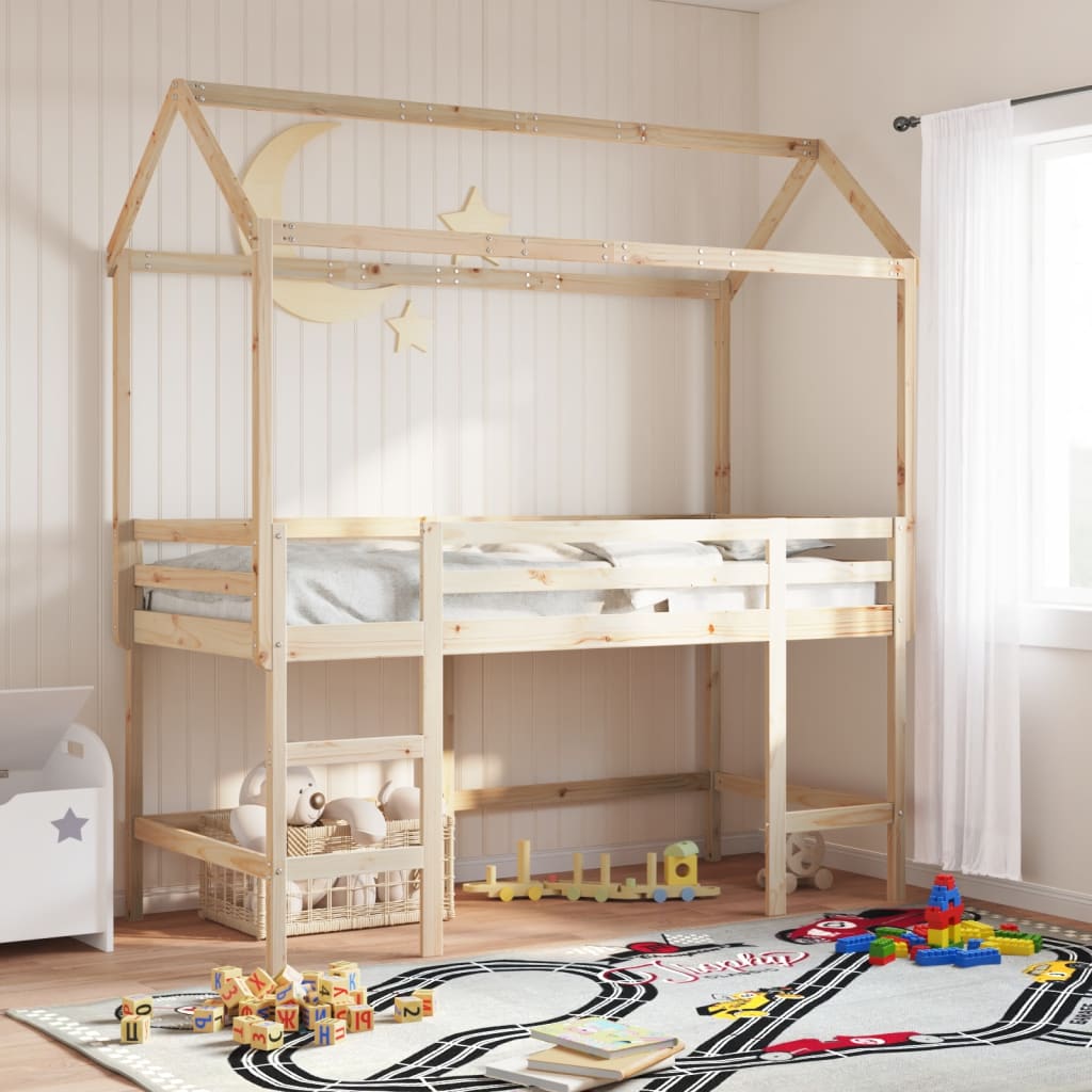 Loft Bed with Ladder and Roof without Mattress 80x200 cm