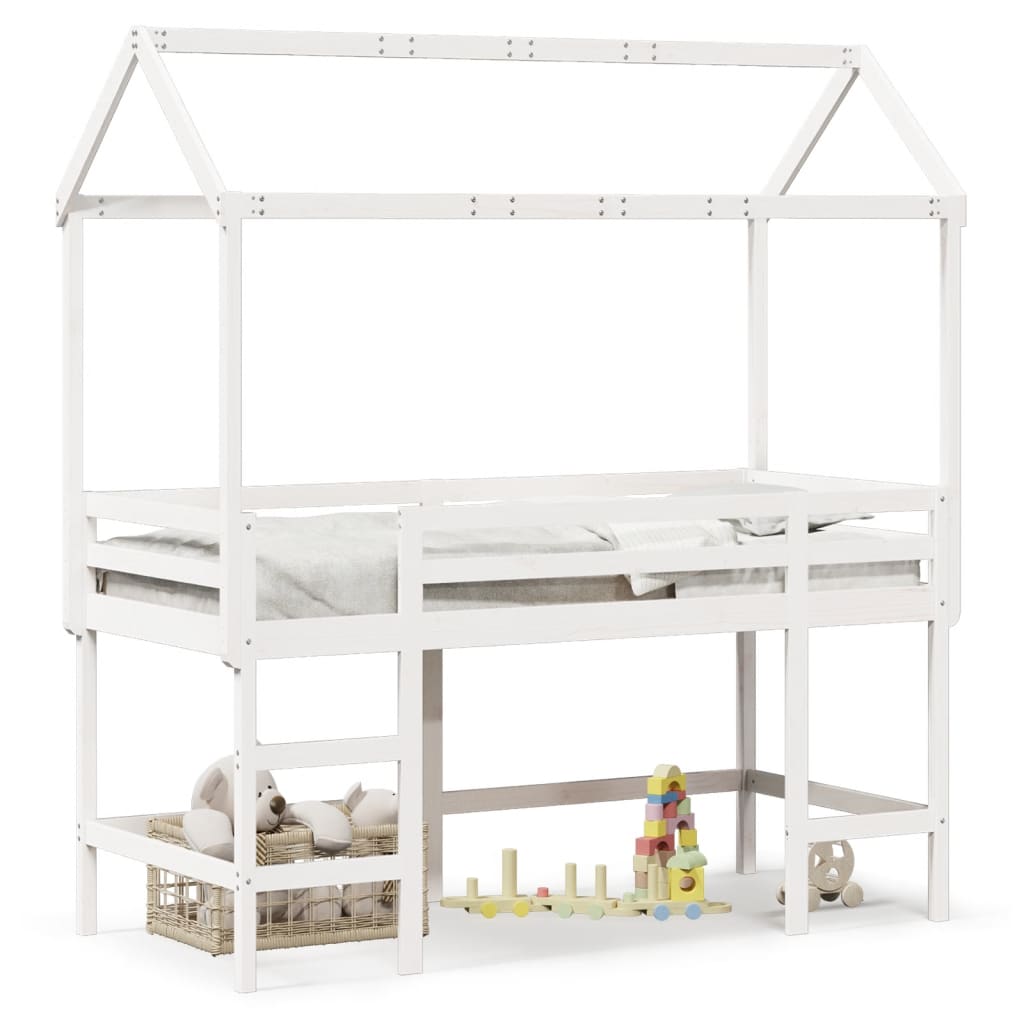 Loft Bed with Ladder and Roof without Mattress White 90x190 cm Single