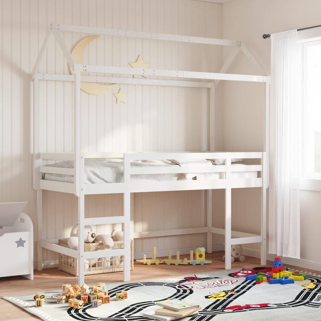 Loft Bed with Ladder and Roof without Mattress White 90x190 cm Single