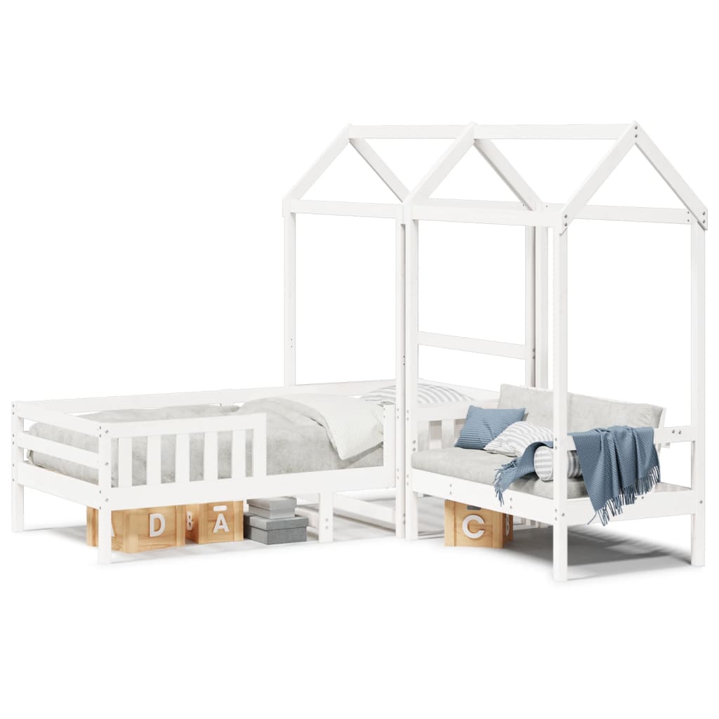 Bed and Bench Set with Roof without Mattress White 100x200 cm