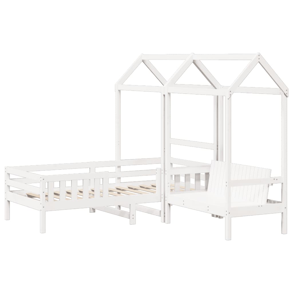 Bed and Bench Set with Roof without Mattress White 100x200 cm