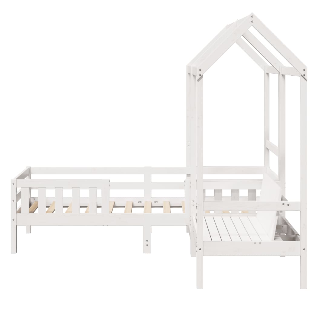 Bed and Bench Set with Roof without Mattress White 100x200 cm