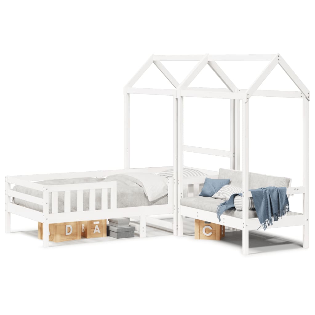 Bed and Bench Set with Roof without Mattress White 80x200 cm