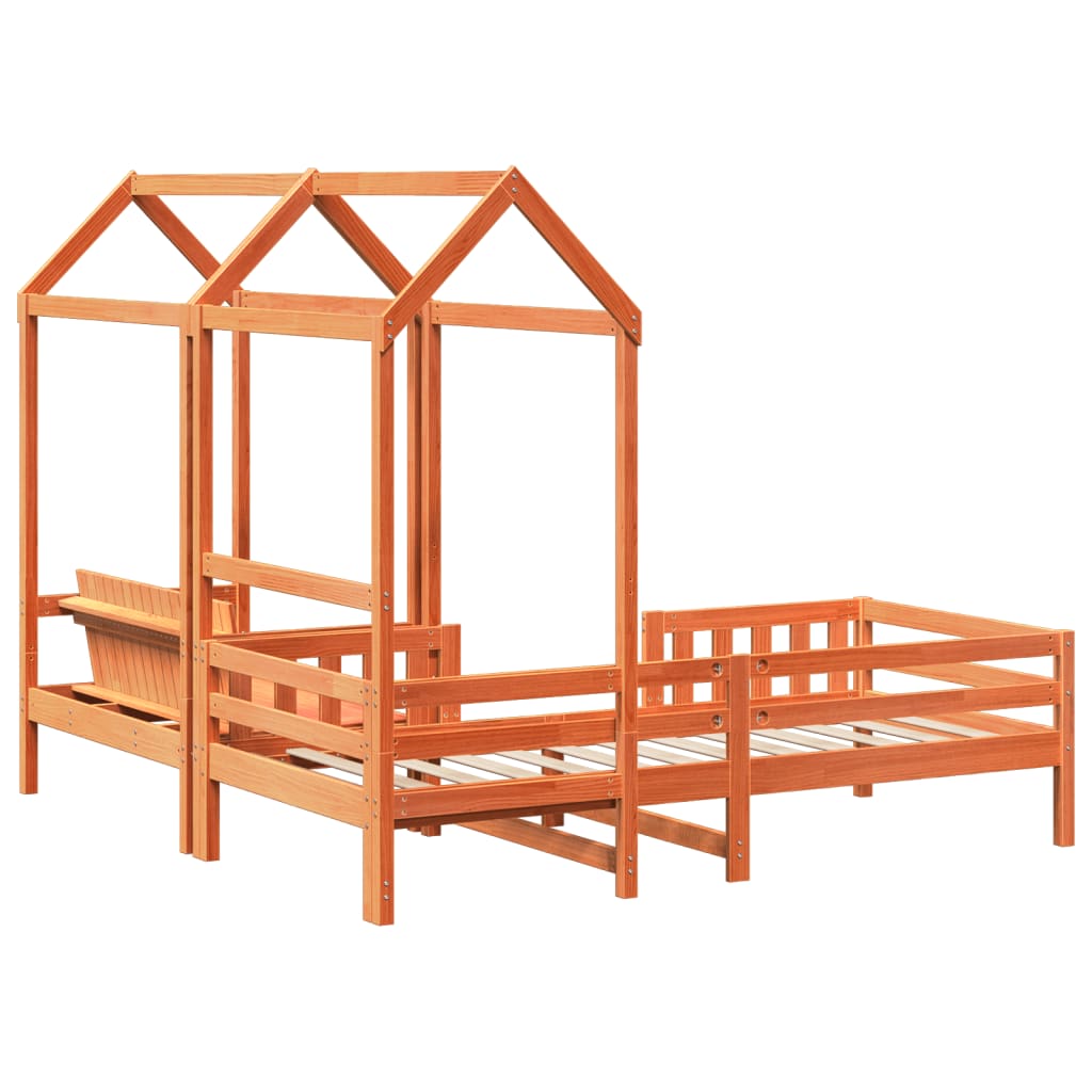 Bed and Bench Set with Roof without Mattress Wax Brown 80x200 cm