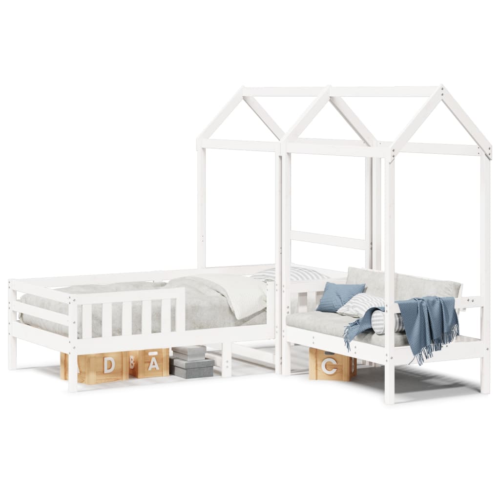 Bed and Bench Set with Roof without Mattress White 75x190 cm Small Single