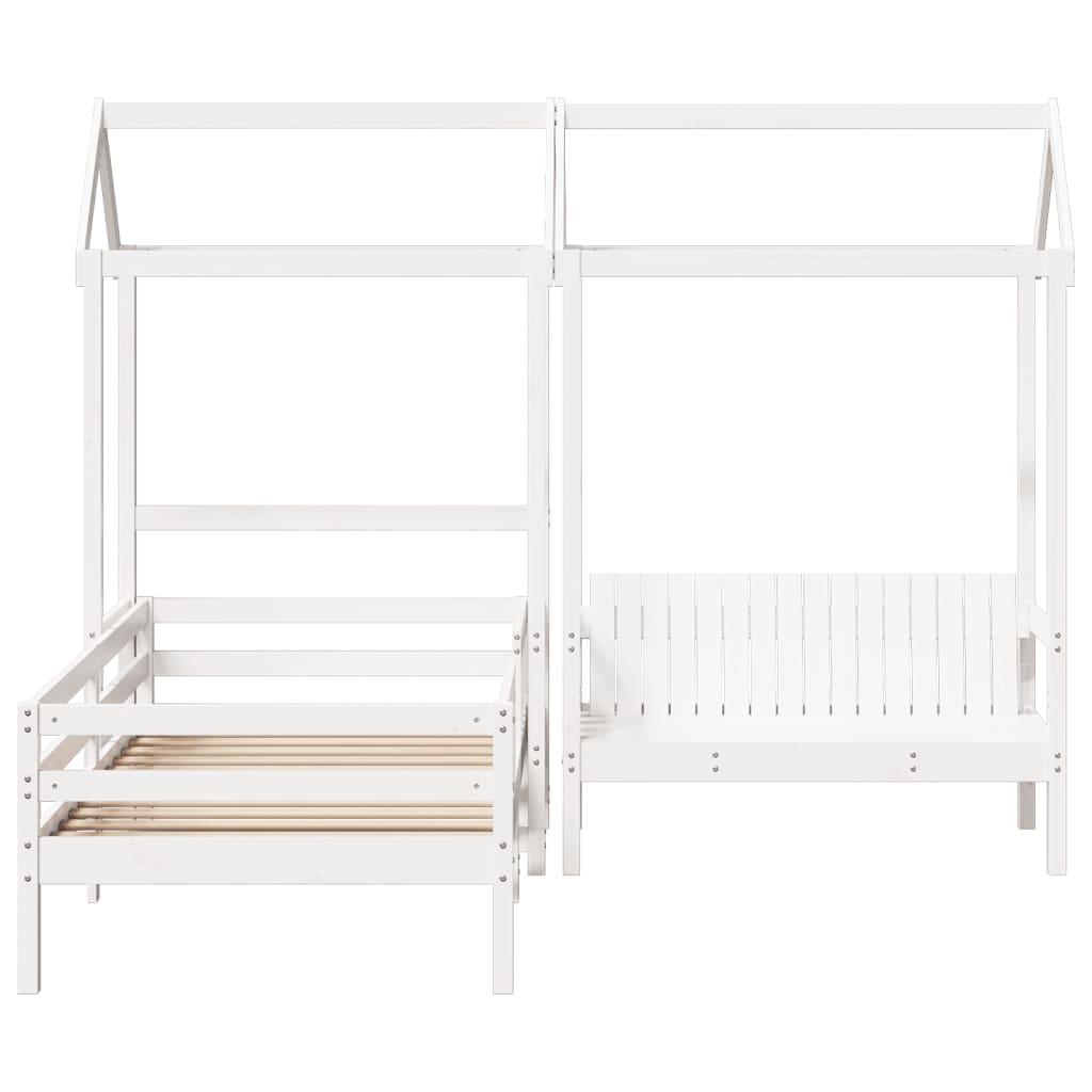 Bed and Bench Set with Roof without Mattress White 75x190 cm Small Single