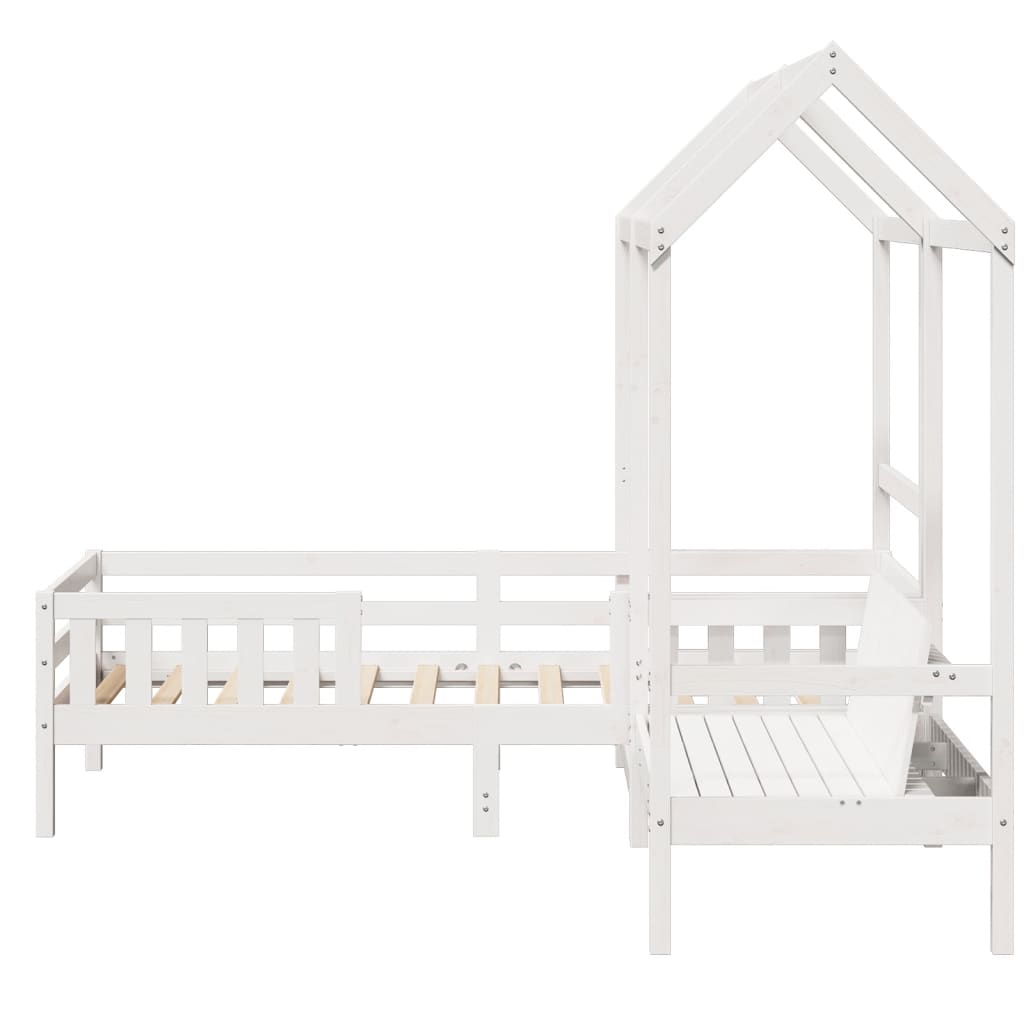 Bed and Bench Set with Roof without Mattress White 75x190 cm Small Single