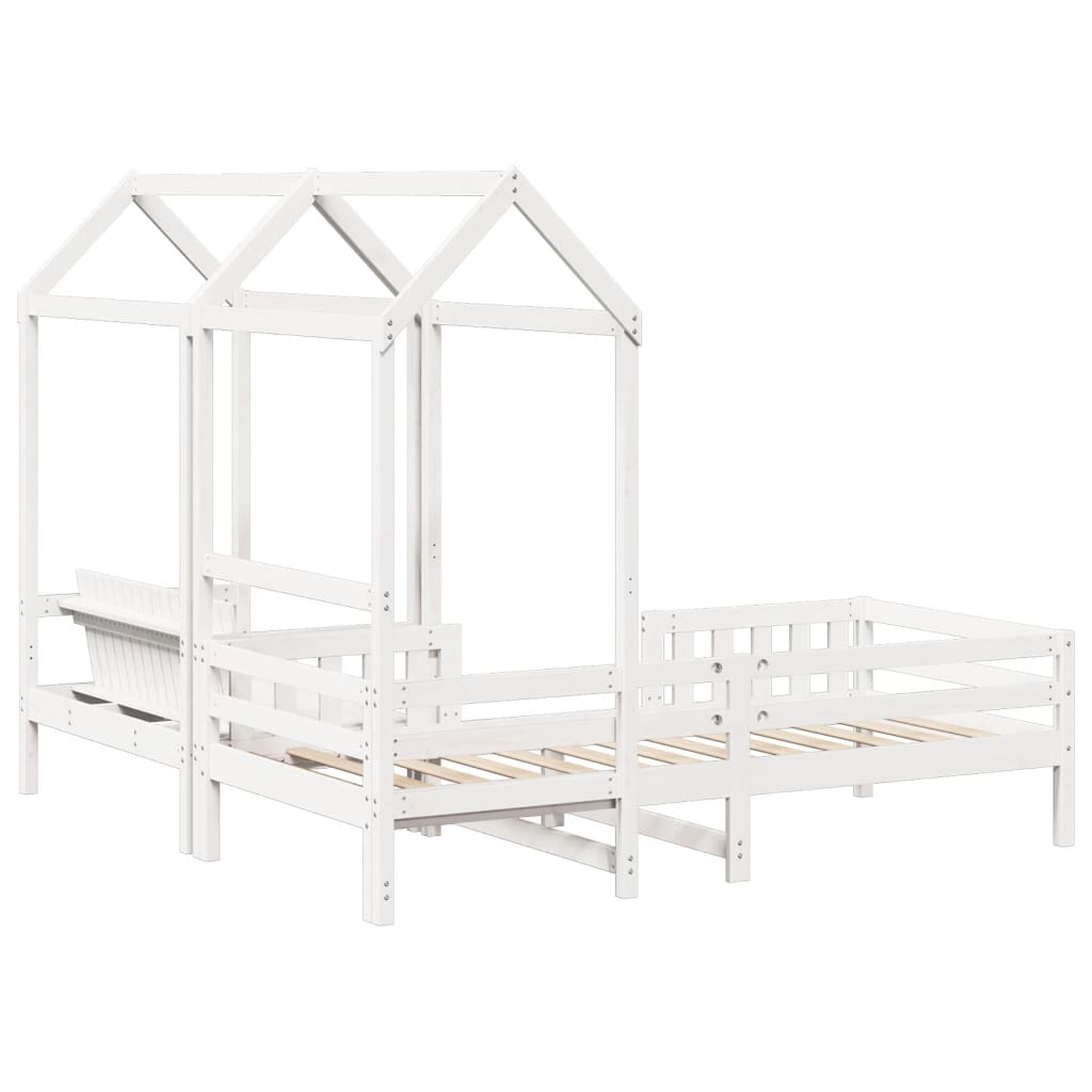 Bed and Bench Set with Roof without Mattress White 75x190 cm Small Single