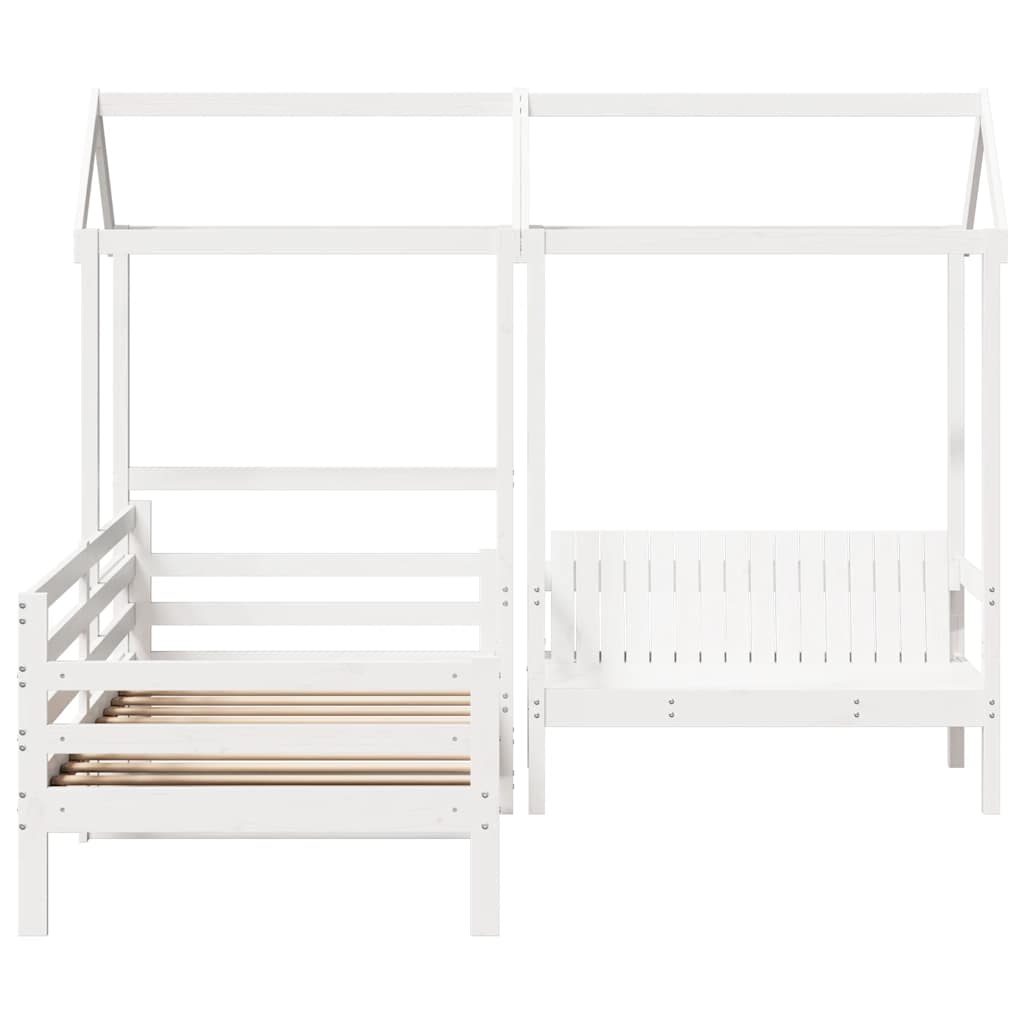 Day Bed and Bench Set with Roof without Mattress White 80x200 cm