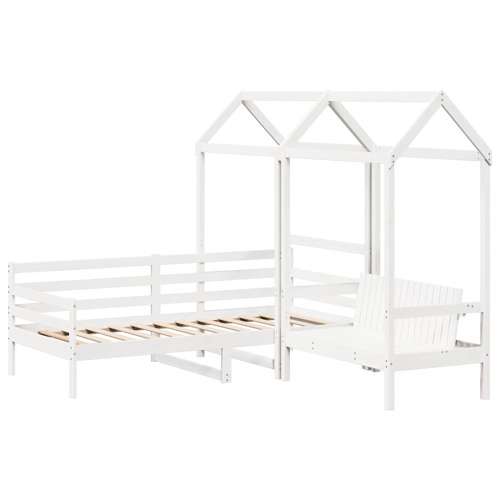 Day Bed and Bench Set with Roof without Mattress White 80x200 cm