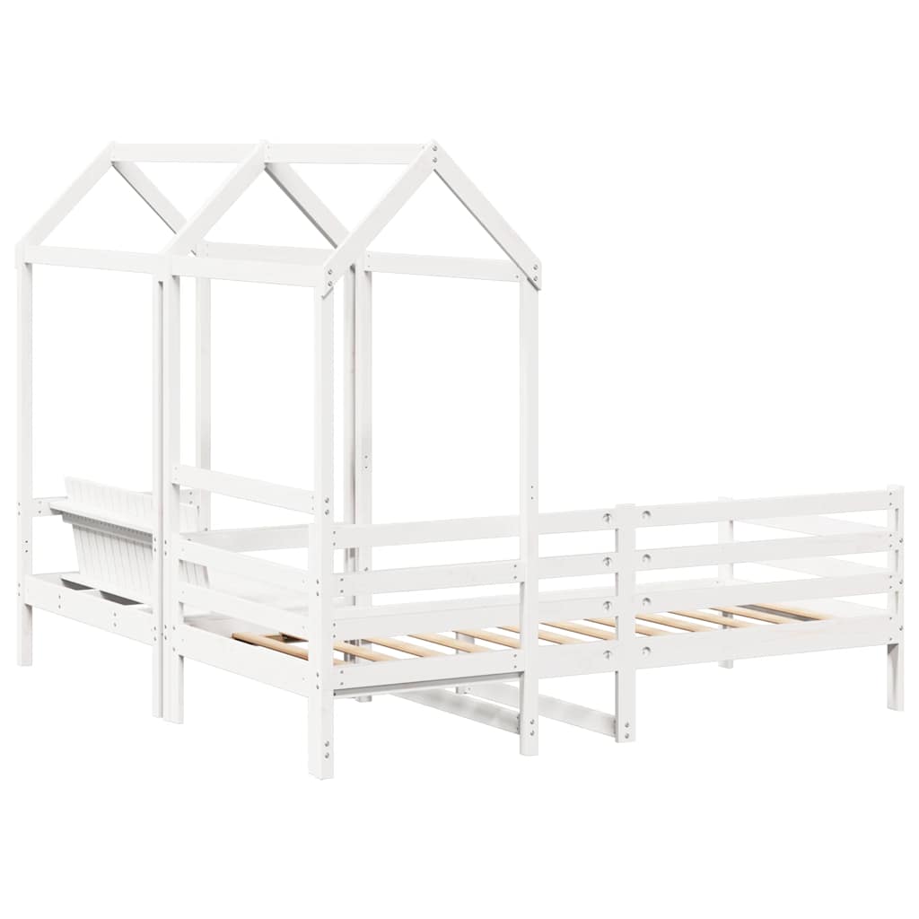Day Bed and Bench Set with Roof without Mattress White 80x200 cm