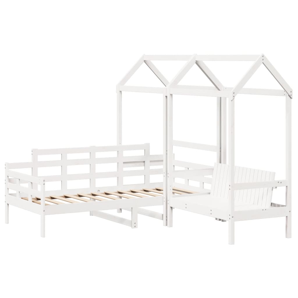 Day Bed and Bench Set with Roof without Mattress White 80x200 cm
