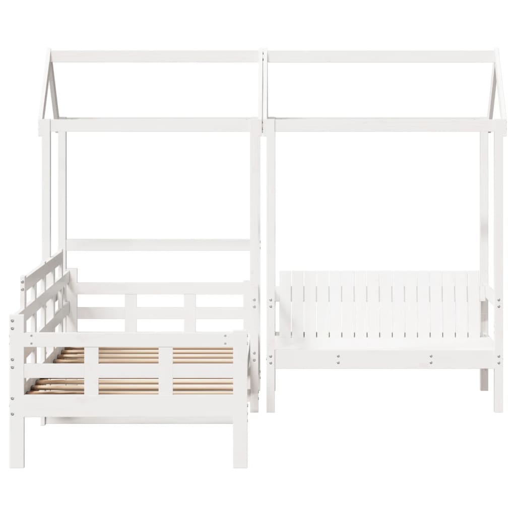 Day Bed and Bench Set with Roof without Mattress White 80x200 cm