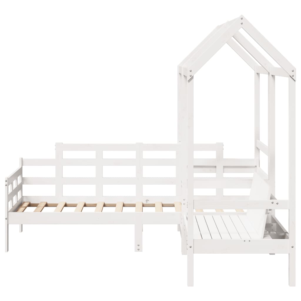 Day Bed and Bench Set with Roof without Mattress White 80x200 cm