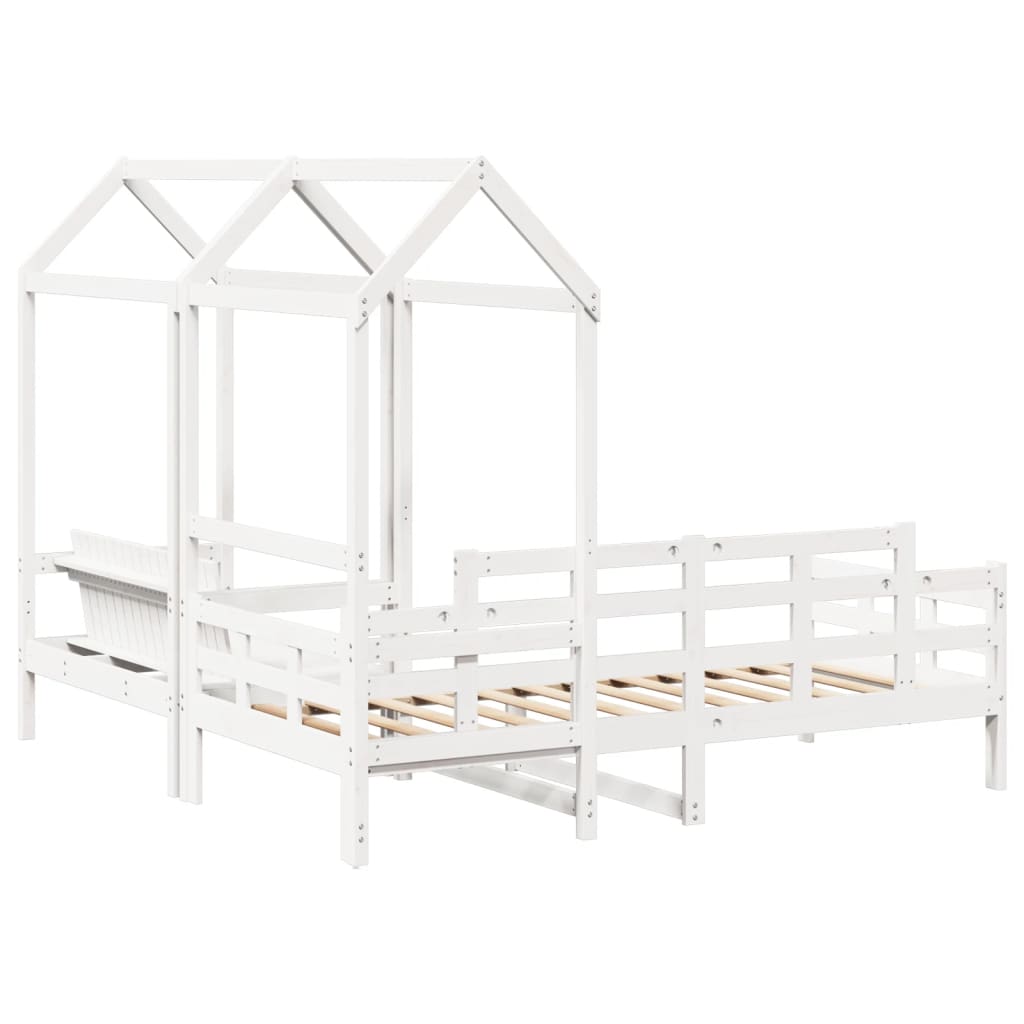 Day Bed and Bench Set with Roof without Mattress White 80x200 cm