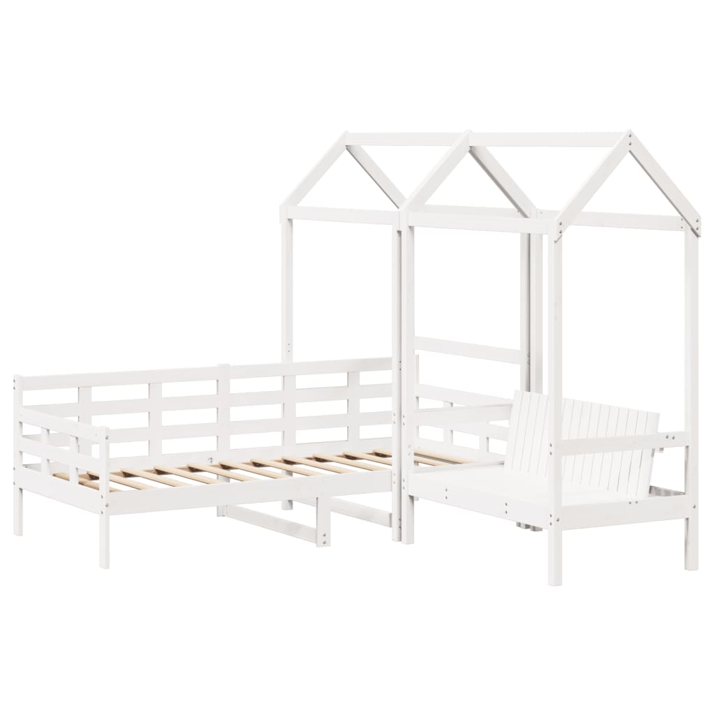 Day Bed and Bench Set with Roof without Mattress White 80x200 cm