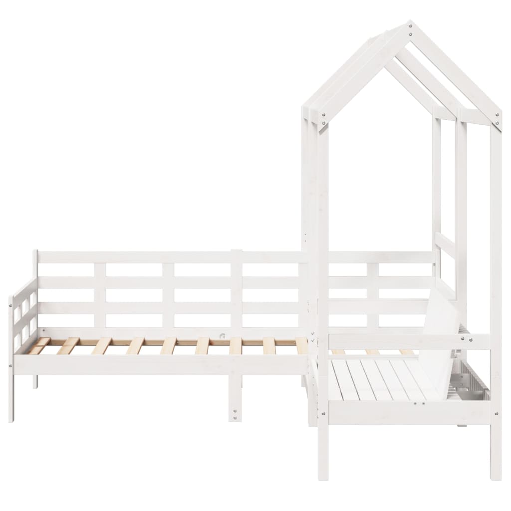 Day Bed and Bench Set with Roof without Mattress White 80x200 cm