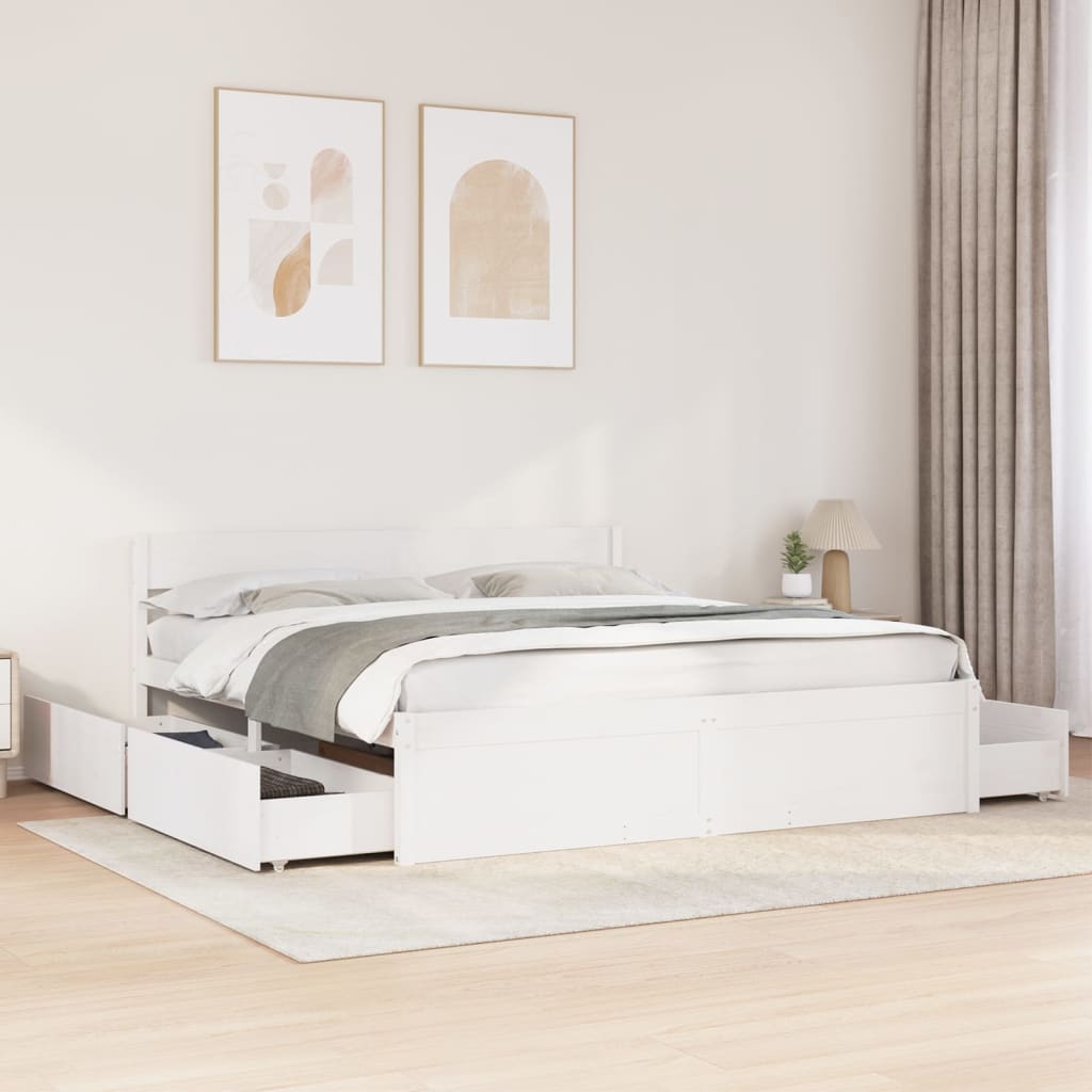 Bed Frame without Mattress White 200x200 cm Solid Wood Pine